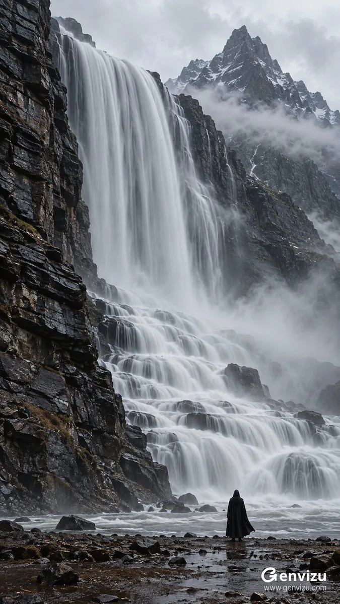 Surreal Waterfall Long Exposure, AI generated image