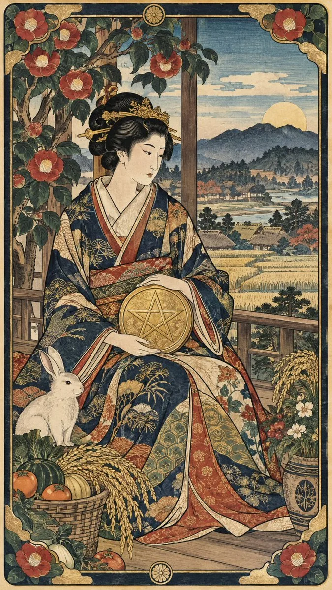 Ukiyo E Tarot Card Queen, AI generated image
