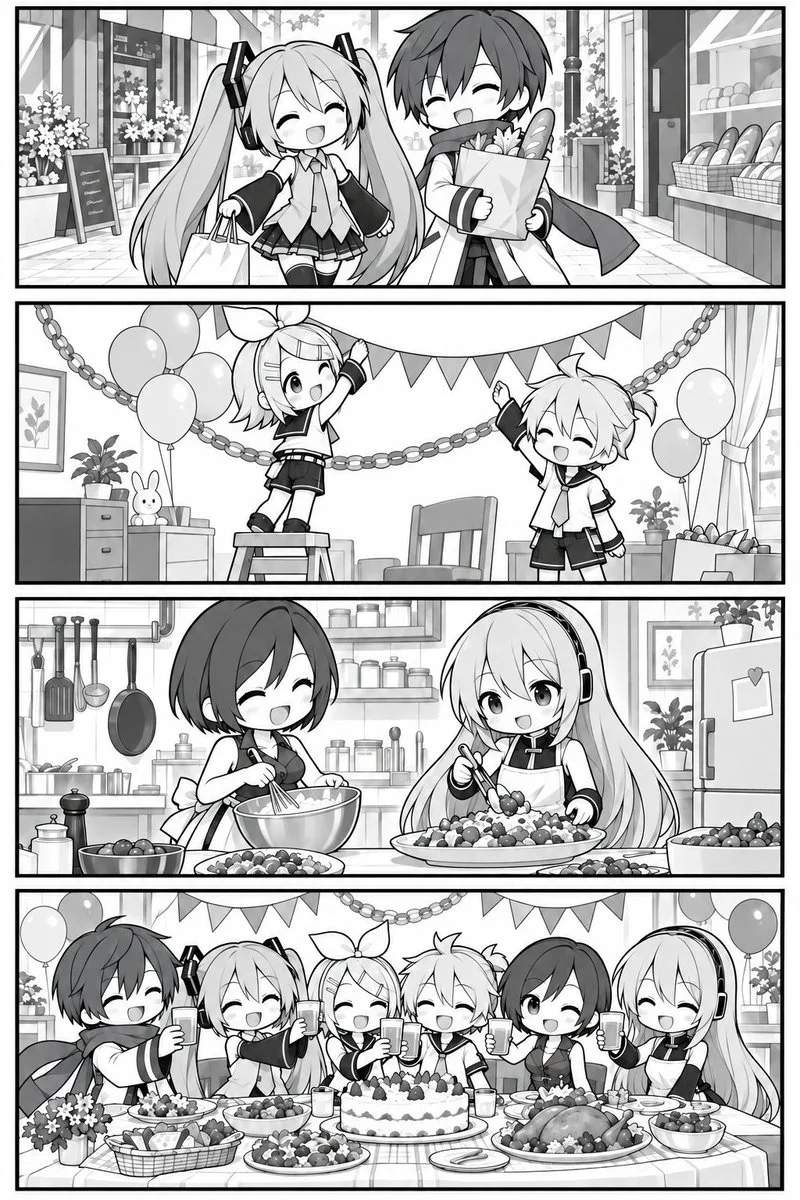 Vocaloid Chibi Xmas Comic, AI generated image