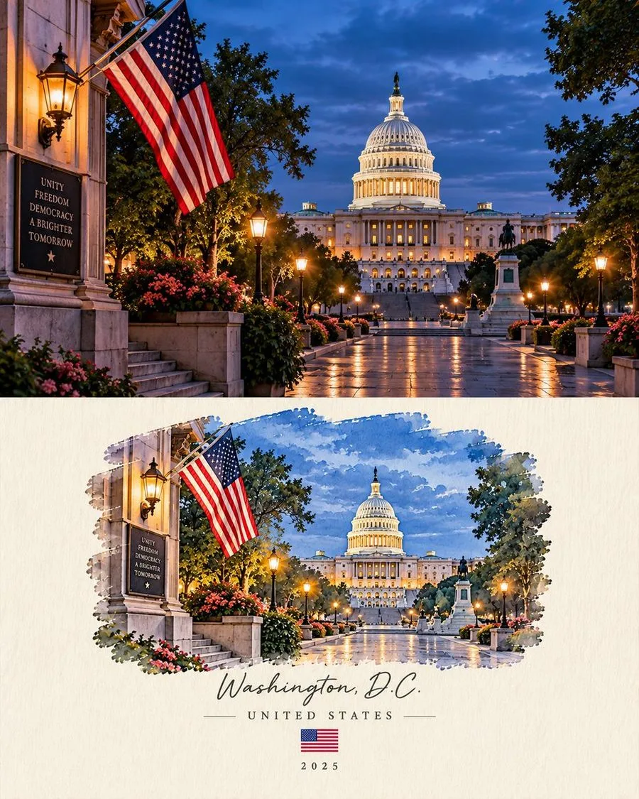 Washington Dc Travel Postcard, AI generated image