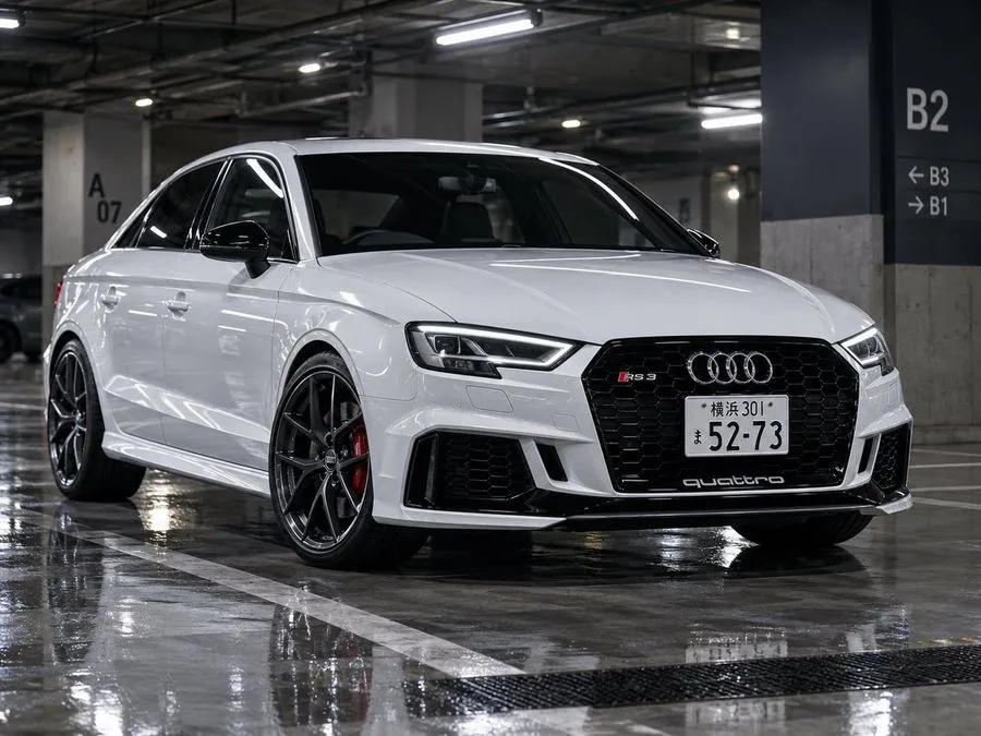 White Audi Parking Lot Lighting, AI generated image