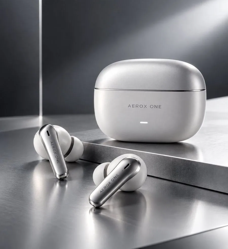 Wireless Earbuds Studio Ad, AI generated image