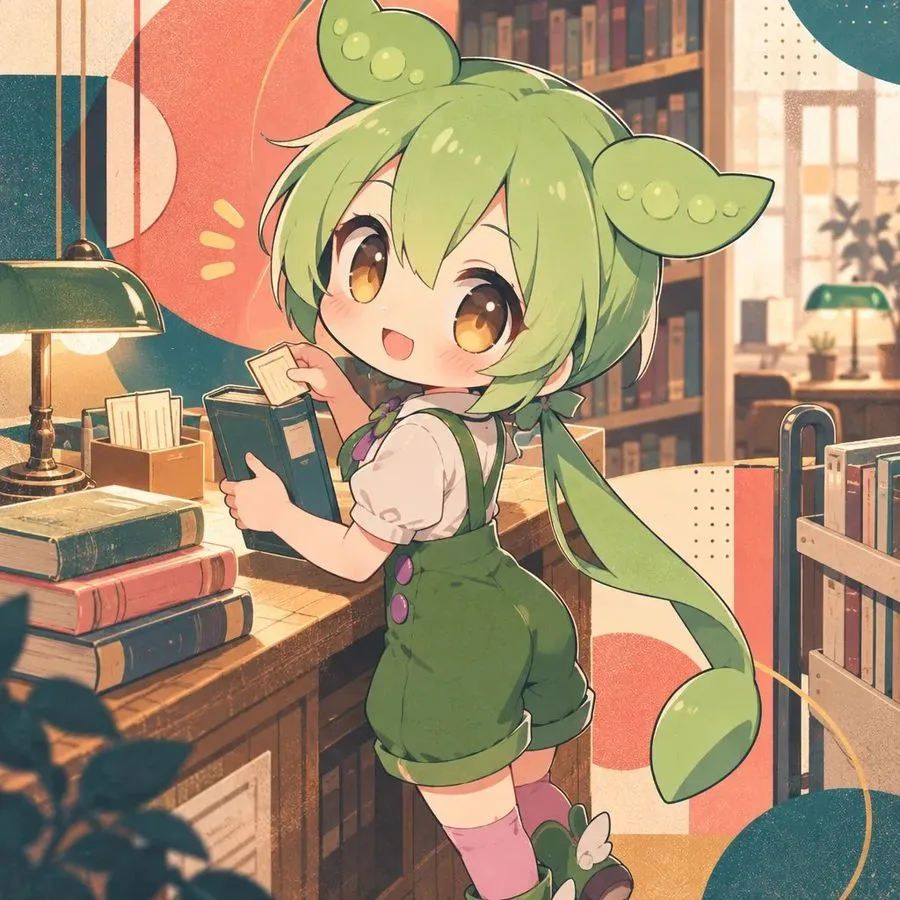Zundamon Library Anime Illustration, AI generated image